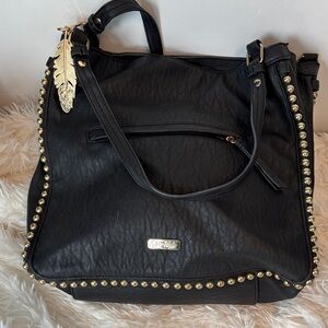 Jessica Simpson Black Shoulder Bag with Gold Accents